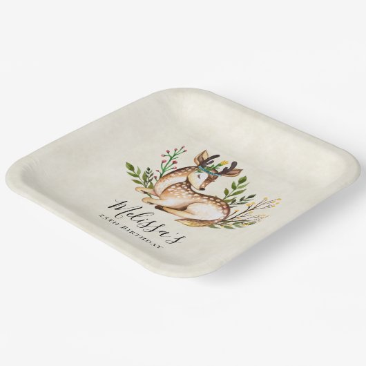 Hübsche Wasserfarben-Hirsche legen Boho zum Geburt Pappteller (Gewinkelt)