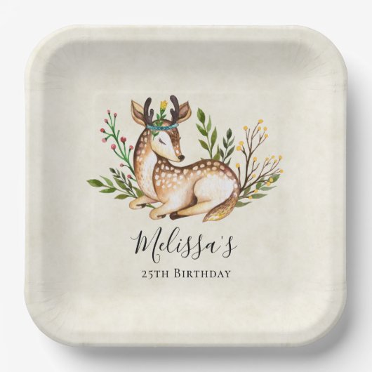 Hübsche Wasserfarben-Hirsche legen Boho zum Geburt Pappteller (Vorderseite)