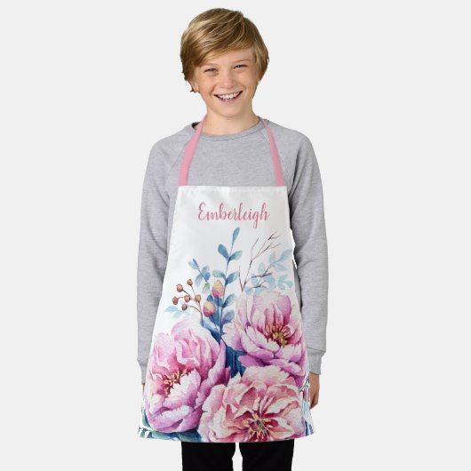 Hübsche Wasserfarben Rosa Blumenzwiebeln Girls Schürze (Getragen)