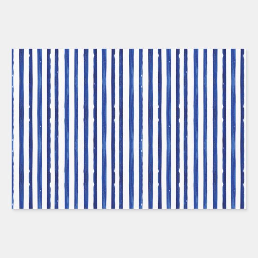 Hübsche Wasserfarben und blaue Streifen Geschenkpapier Set (Vorderseite 2)