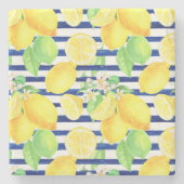 Hübsche Wasserfarben-Zitronen auf blauen Streifen Steinuntersetzer (Vorderseite)