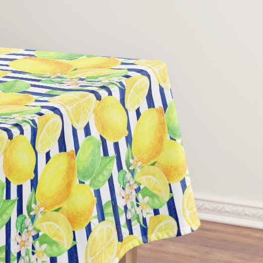 Hübsche Wasserfarben-Zitronen auf blauen Streifen Tischdecke (Beispiel)