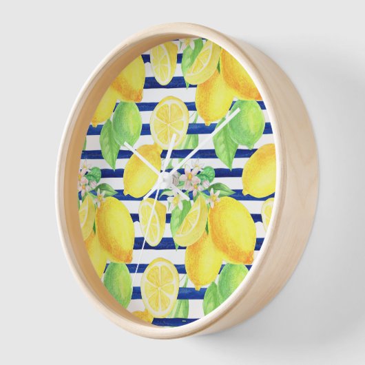 Hübsche Wasserfarben-Zitronen auf blauen Streifen Uhr (Winkel)
