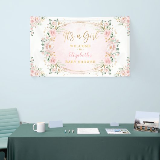 Hübsche Wasserfarbendusche Blütenbaby Girl Dusche Banner (Messeveranstaltung)