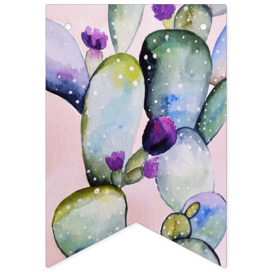 Hübsche Wasserfarbenkaktus und Lila Blüten Wimpelkette (Erste Fahne)