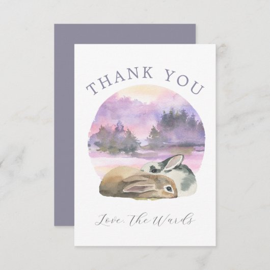 Hübsche Wasserfarbige Kaninchenpaare Dankeskarte (Vorne/Hinten)