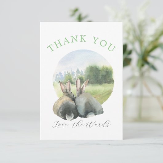 Hübsche Wasserfarbige Kaninchenpaare Dankeskarte (Stehend Vorderseite)