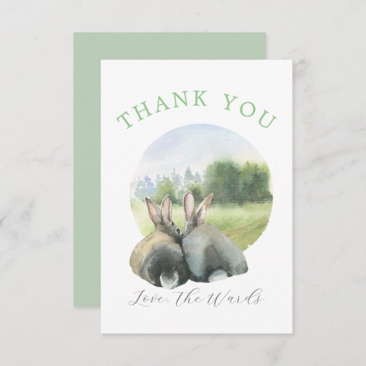 Hübsche Wasserfarbige Kaninchenpaare Dankeskarte (Vorne/Hinten)