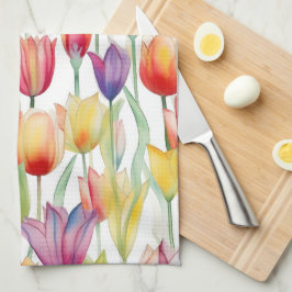 HÜBSCHE WASSERFARBPINK & ORANGE FLORAL TULIPS GESCHIRRTUCH