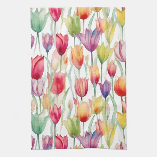 HÜBSCHE WASSERFARBPINK & ORANGE FLORAL TULIPS GESCHIRRTUCH (Vertikal)