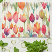 HÜBSCHE WASSERFARBPINK & ORANGE FLORAL TULIPS GESCHIRRTUCH (Gefaltet)