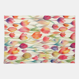 HÜBSCHE WASSERFARBPINK & ORANGE FLORAL TULIPS GESCHIRRTUCH