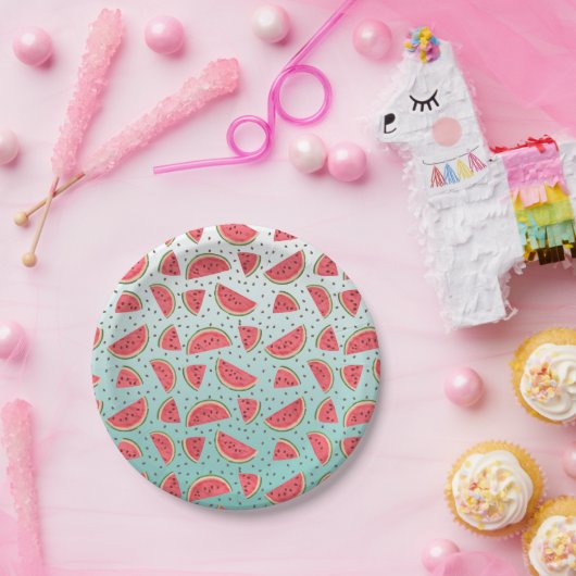 Hübsche Wassermelonen-Scheiben und Samenmuster Pappteller (Party)