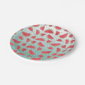 Hübsche Wassermelonen-Scheiben und Samenmuster Pappteller (Schrägansicht)