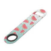 Hübsche Wassermelonen-Scheiben und Samenmuster Speedflaschenöffner (Vorderseite Schrägansicht)