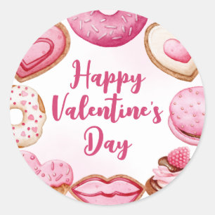 Hübsche Watercolor Pink Valentine's Form Cookies Runder Aufkleber