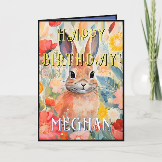 Hübsche Watercolor Rabbit Happy Birthday Card Karte (Vorderseite)