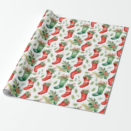 Hübsche Watercolor, Rot und Grün Strümpfe Geschenkpapier (Ungerollt)