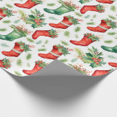 Hübsche Watercolor, Rot und Grün Strümpfe Geschenkpapier (Ecke)