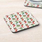 Hübsche Watercolor, Rot und Grün Strümpfe Getränkeuntersetzer (Linke Seite)