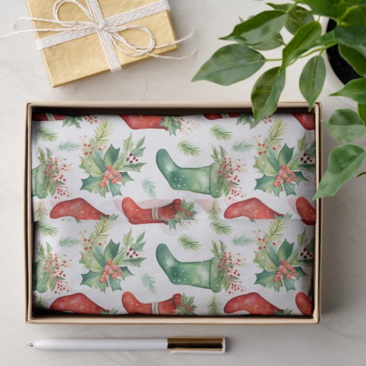 Hübsche Watercolor, Rot und Grün Strümpfe Seidenpapier (Geschenk)