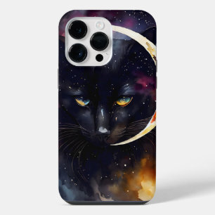 HÜBSCHE WATERCOLOR SCHWARZE KATZE MIT VOLLMOND iPhone 14 PRO MAX  HÜLLE