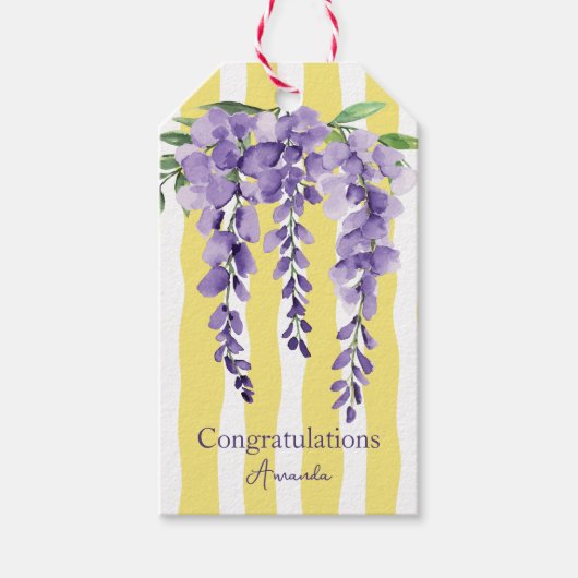 Hübsche Wavevevy Streifen mit lila Blüte für sie Geschenkanhänger (Vorderseite)