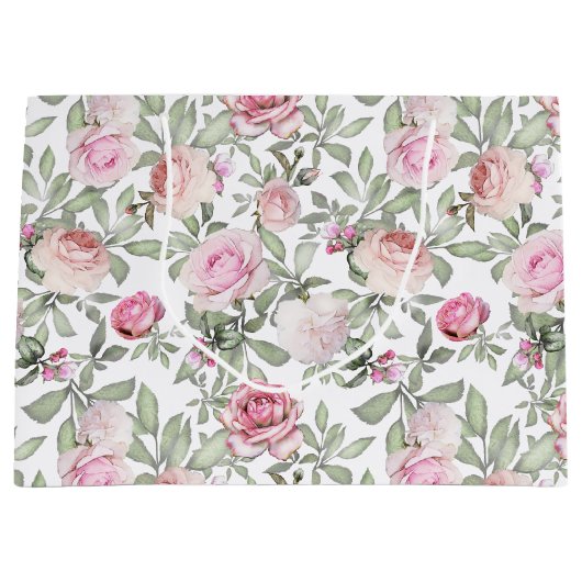 Hübsche Weibliche Flora Wasserfarben Rosa Rosen Große Geschenktüte (Vorderseite)