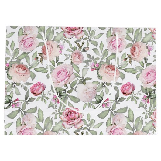 Hübsche Weibliche Flora Wasserfarben Rosa Rosen Große Geschenktüte (Rückseite)