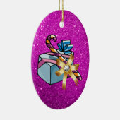 Hübsche Weihnachten Geschenk & Rosa Imitate Glitze Keramik Ornament (Rechts)