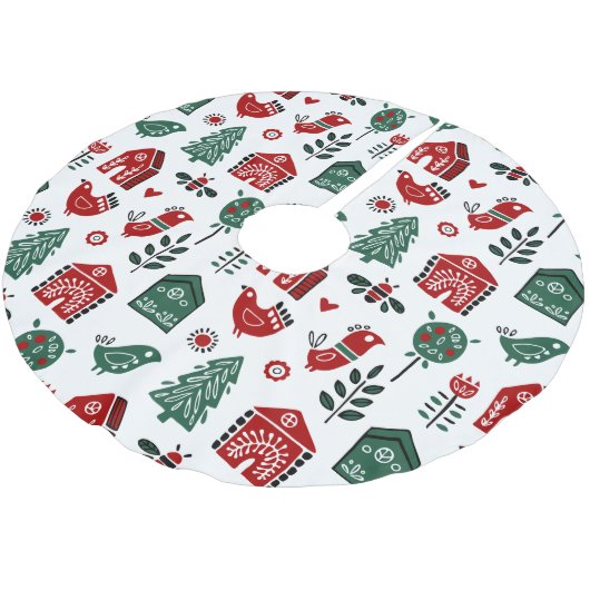 Hübsche Weihnachten in Rot und Grün Polyester Weihnachtsbaumdecke (Schrägansicht)