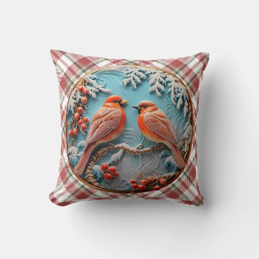 Hübsche Weihnachten Karierte Vögel. Kissen (Vorderseite)