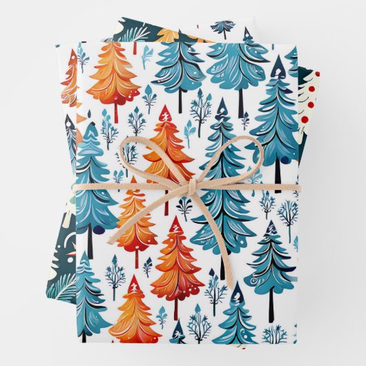 Hübsche Weihnachtsbäume in Wasserfarbe Geschenkpapier Set (Beispiel)