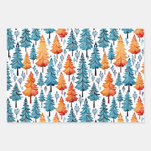 Hübsche Weihnachtsbäume in Wasserfarbe Geschenkpapier Set (Vorderseite)