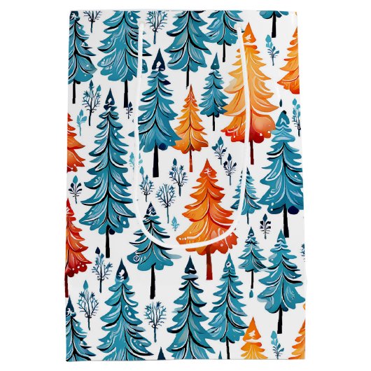 Hübsche Weihnachtsbäume in Wasserfarbe Mittlere Geschenktüte (Rückseite)
