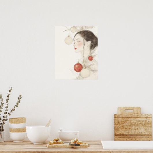 Hübsche Weihnachtsdame Poster (Küche)