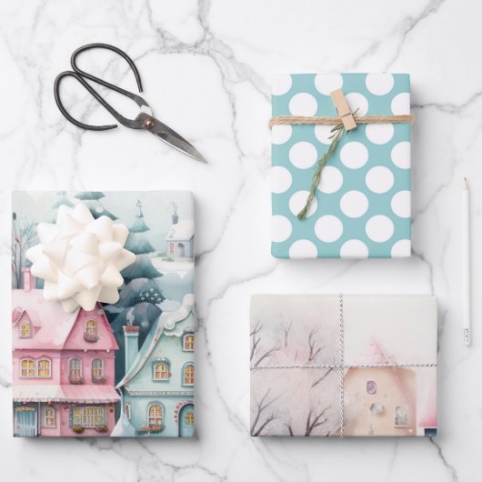 Hübsche Weihnachtsfeste Hütten Ästhetische Dekorat Geschenkpapier Set (Vorderseite)