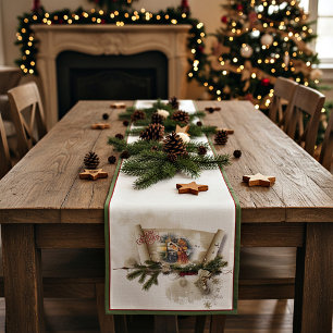 Hübsche Weihnachtskrippe Collage individuelle Feie Kurzer Tischläufer
