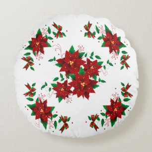 Hübsche Weihnachtsrote Blumen Runde Kissen