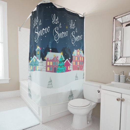 Hübsche Weihnachtsstadt Schnee Weihnachtsdekoratio Duschvorhang (Beispiel)