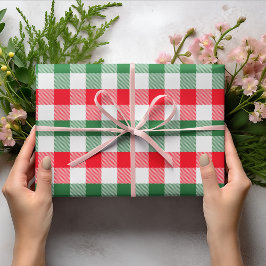 Hübsche Weihnachtsweiße Grün und Rotes Buffalo Kar Geschenkpapier