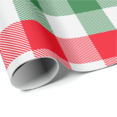 Hübsche Weihnachtsweiße Grün und Rotes Buffalo Kar Geschenkpapier (Rolleneckpunkt)