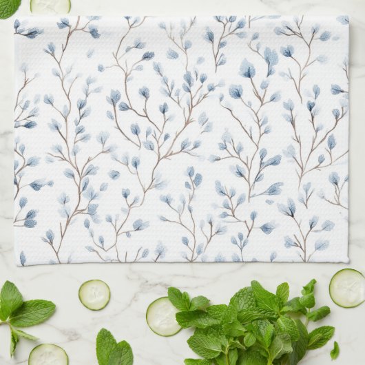 Hübsche weiße blaue florale Brautparty Geschirrtuch (Gefaltet)