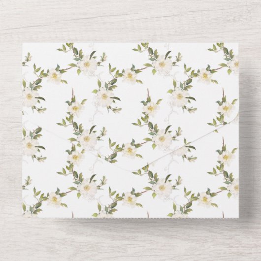 Hübsche weiße Blume All In One Einladung (Rückseite)