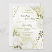 hübsche weiße Blume grün geometrische Hochzeit Einladung (Vorderseite)