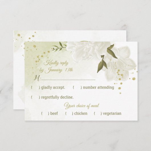 hübsche weiße Blume grüne Blätter botanisch RSVP Karte (Vorne/Hinten)