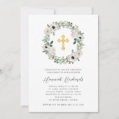 Hübsche weiße Blume Grüne Blätter Erste Kommune Einladung (Vorderseite)