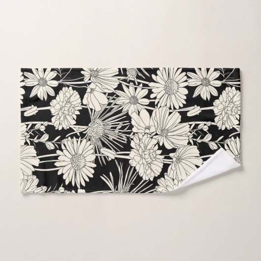 Hübsche weiße Blume im schwarzen Hintergrund Badhandtuch Set (Handtuch)