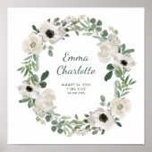 Hübsche weiße Blume und Grünpflanzen Geburtsstunde Poster (Vorne)