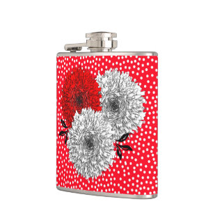 Hübsche, weiße Blume und Polka Dot Design Flachmann